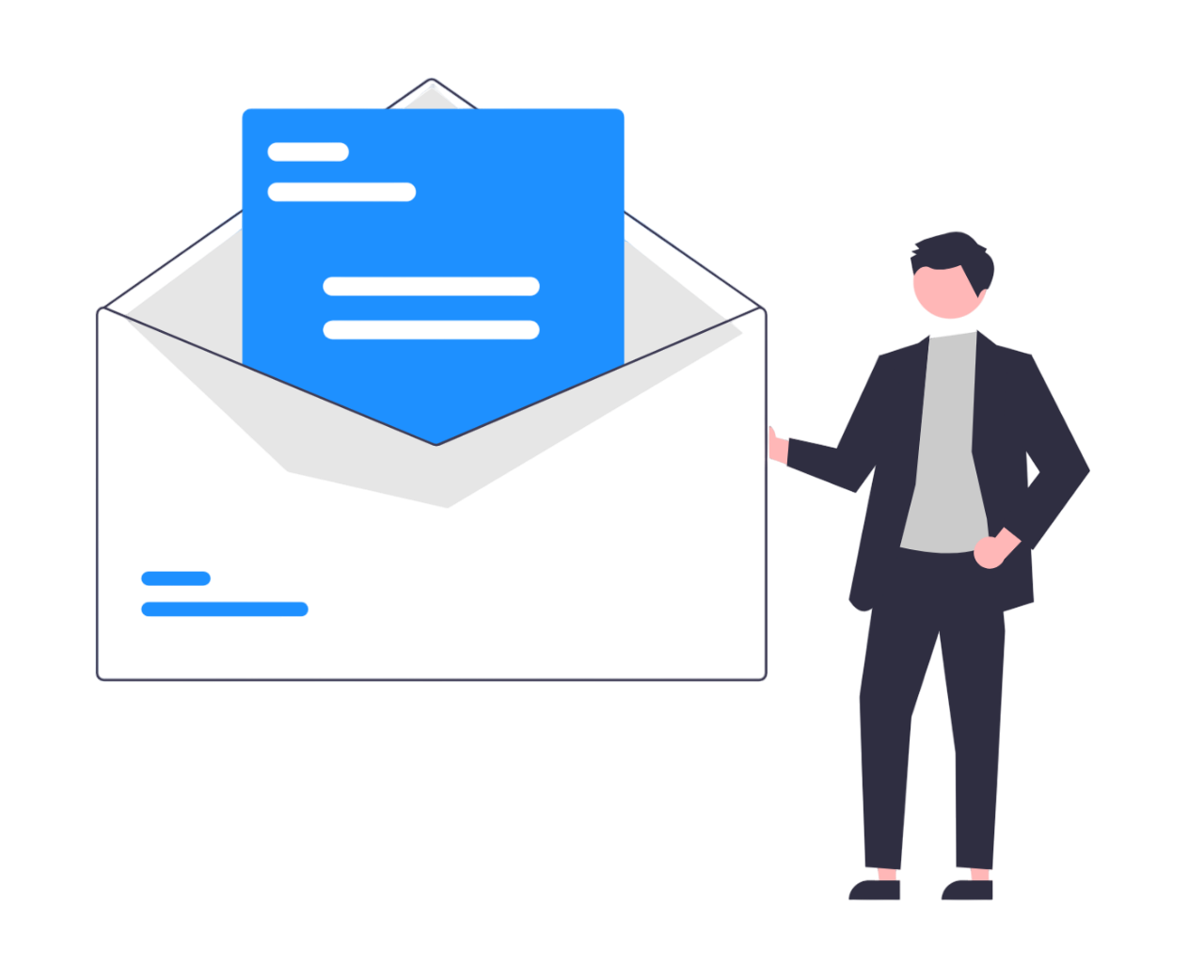 Imagem de um envelope e rapaz ao lado